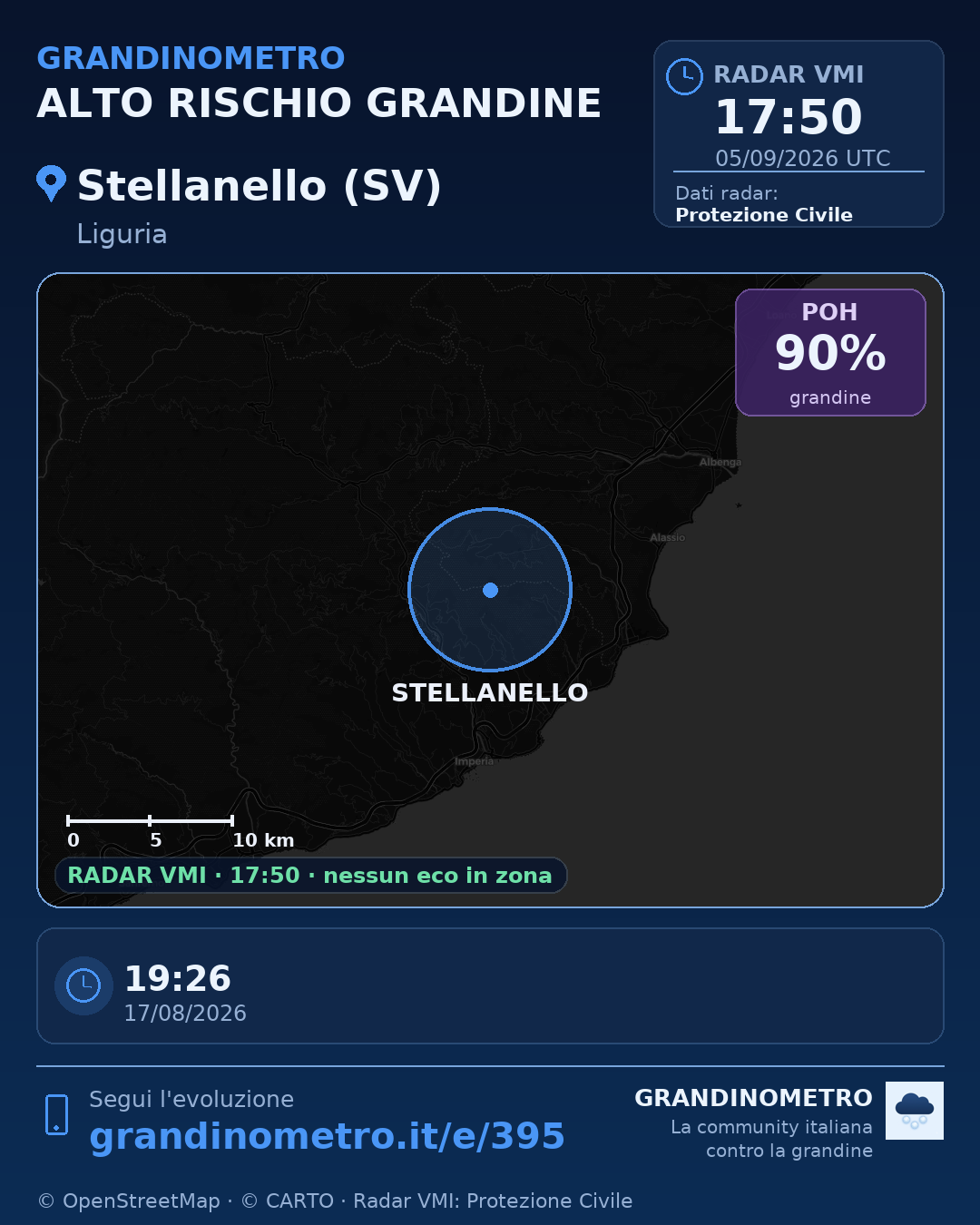 Mappa dell'evento: grandine a Stellanello (SV)