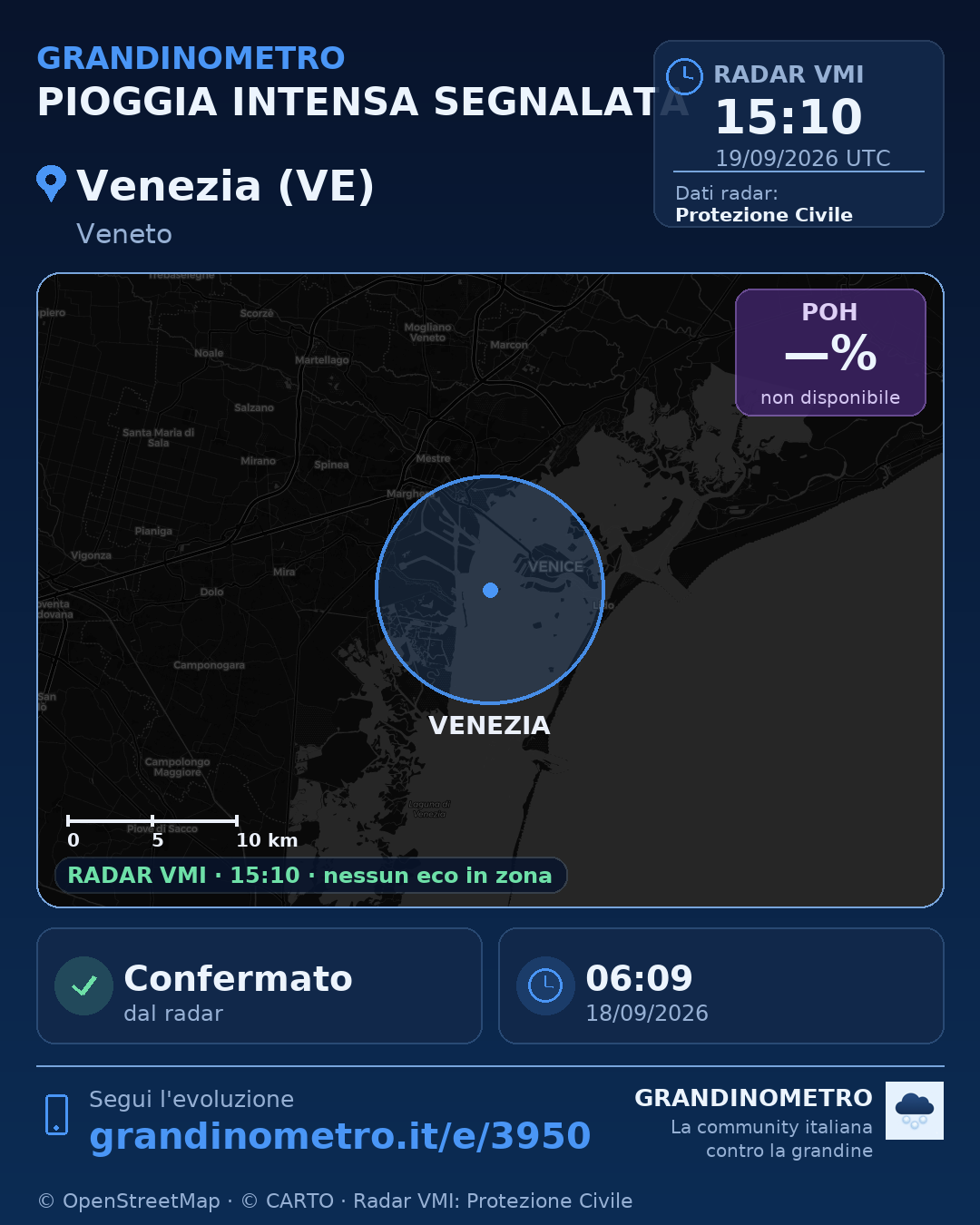 Mappa dell'evento: pioggia intensa a Venezia (VE)