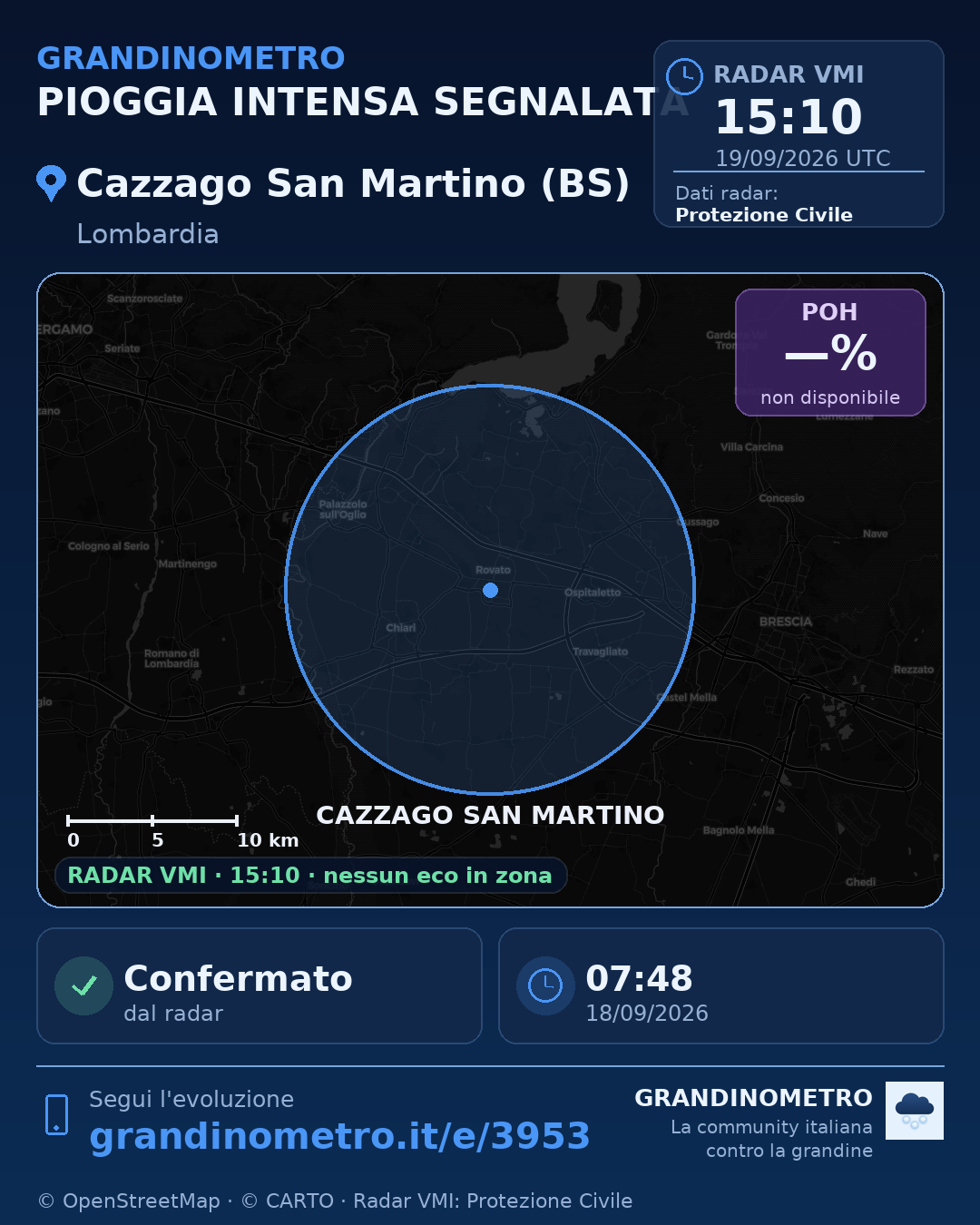 Mappa dell'evento: pioggia intensa a Cazzago San Martino (BS)