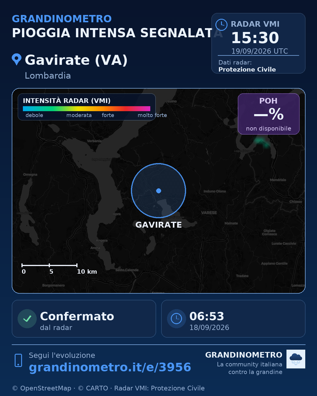 Mappa dell'evento: pioggia intensa a Gavirate (VA)