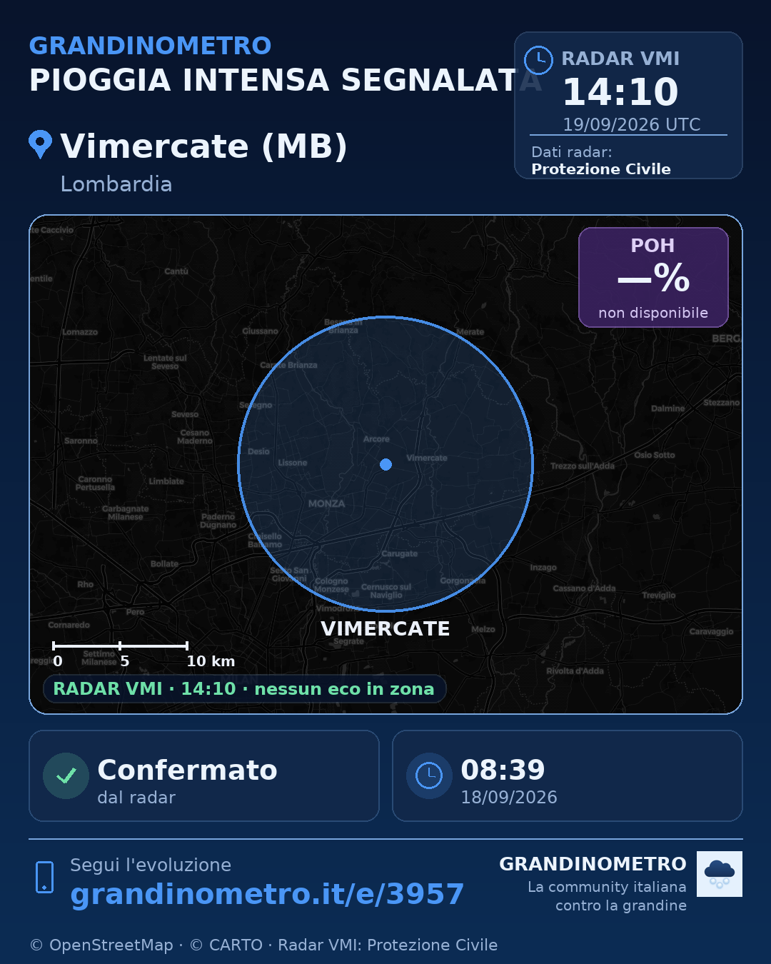 Mappa dell'evento: pioggia intensa a Vimercate (MB)