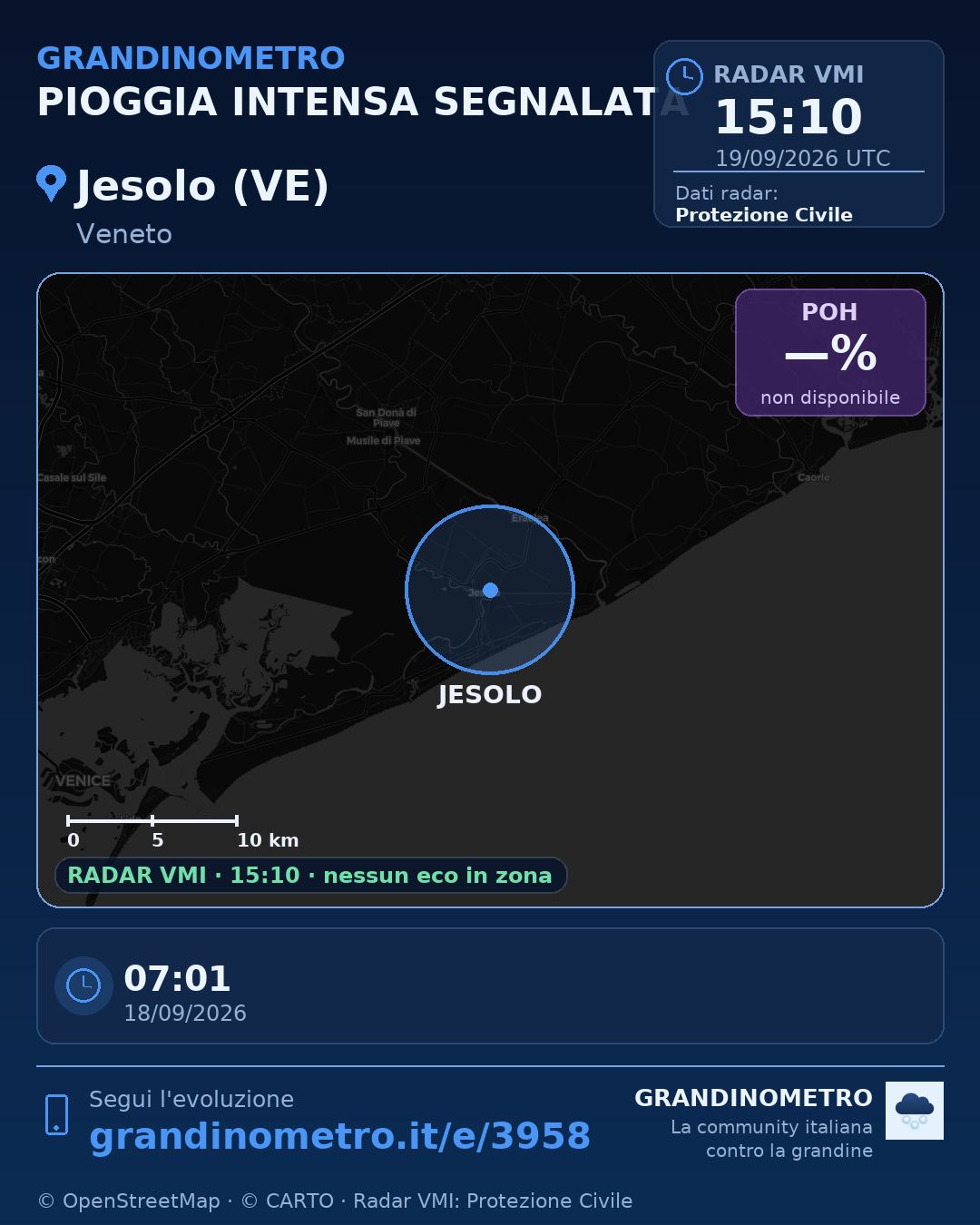 Mappa dell'evento: pioggia intensa a Jesolo (VE)