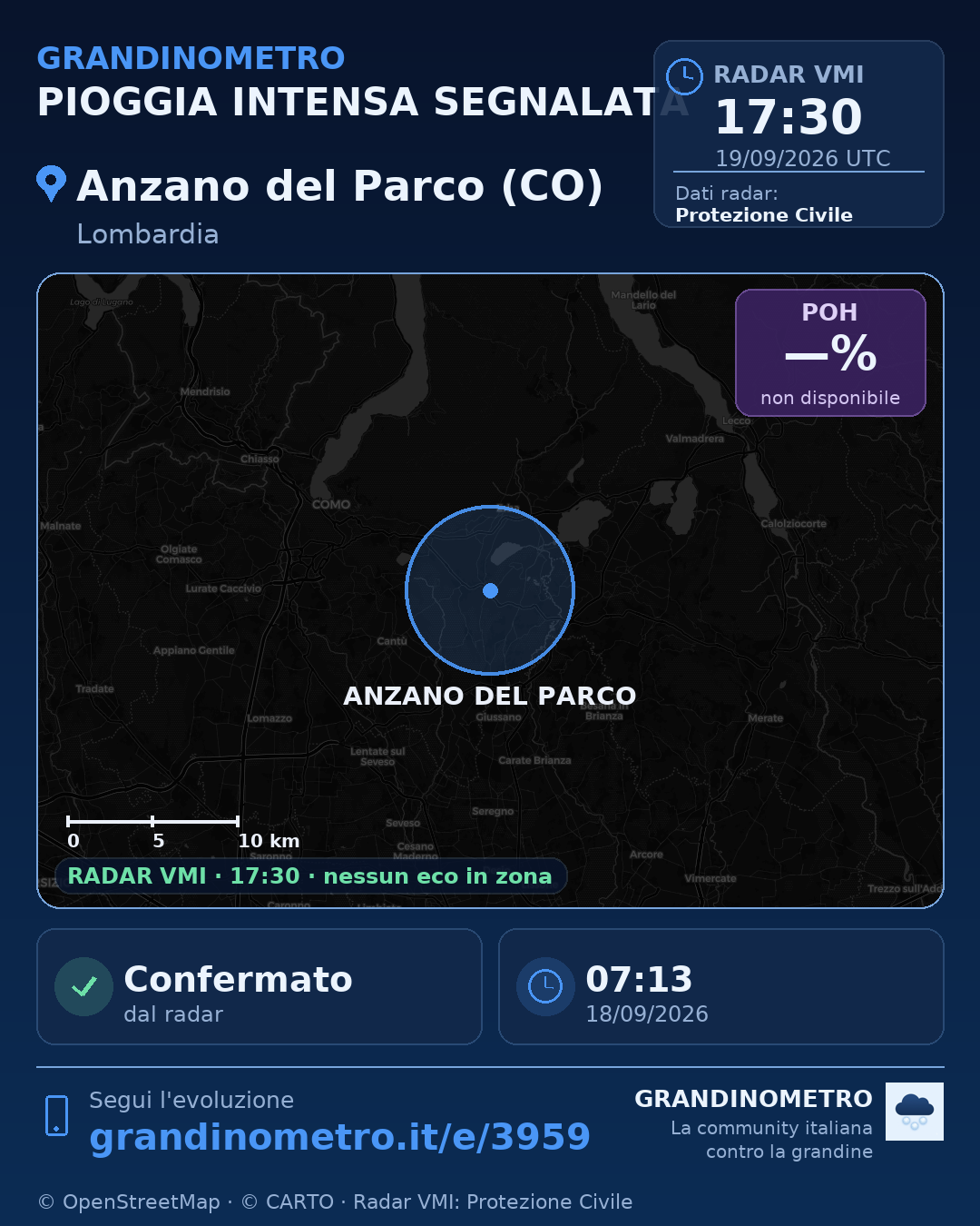 Mappa dell'evento: pioggia intensa ad Anzano del Parco (CO)