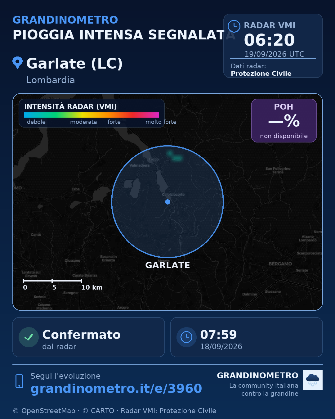 Mappa dell'evento: pioggia intensa a Garlate (LC)