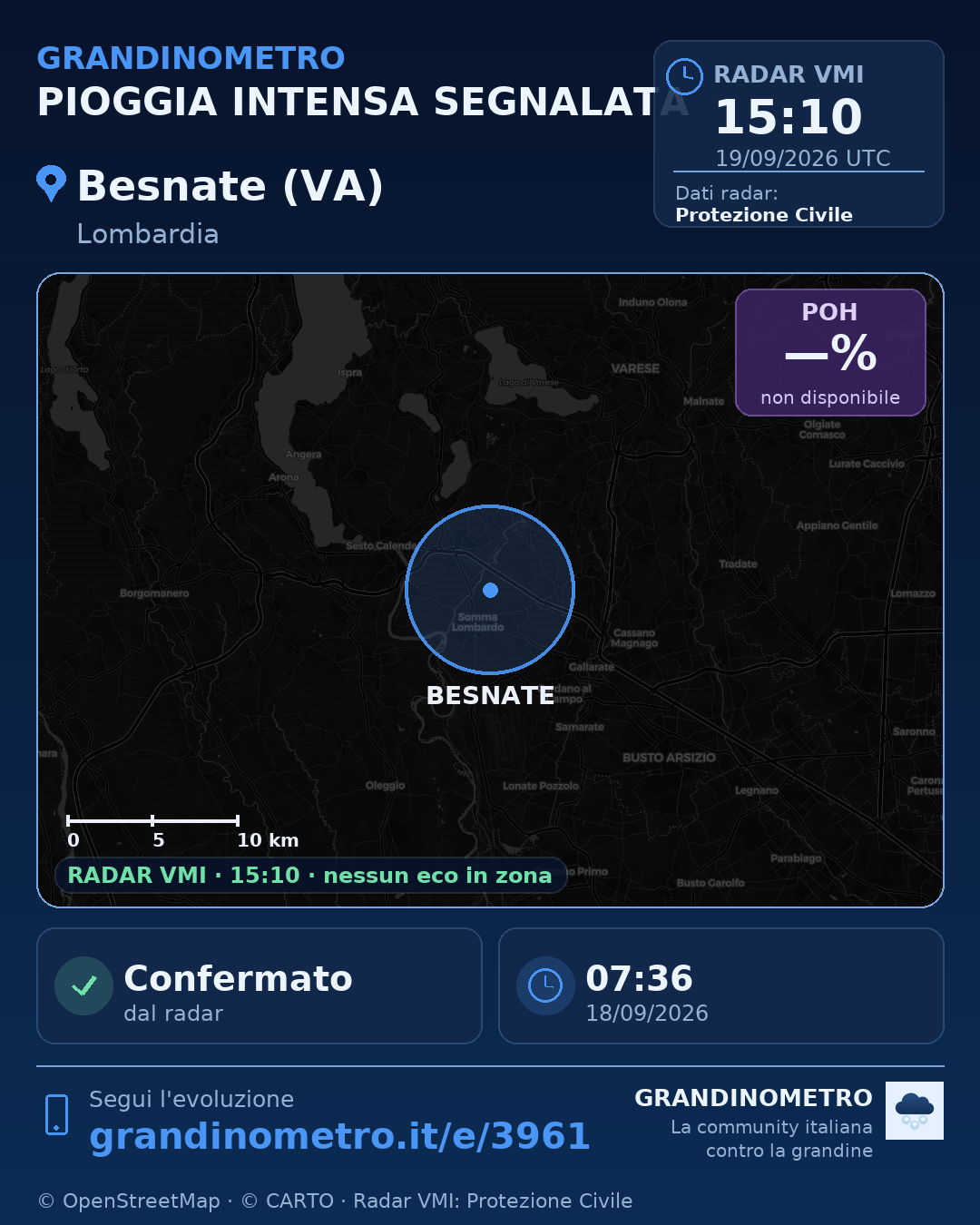 Mappa dell'evento: pioggia intensa a Besnate (VA)