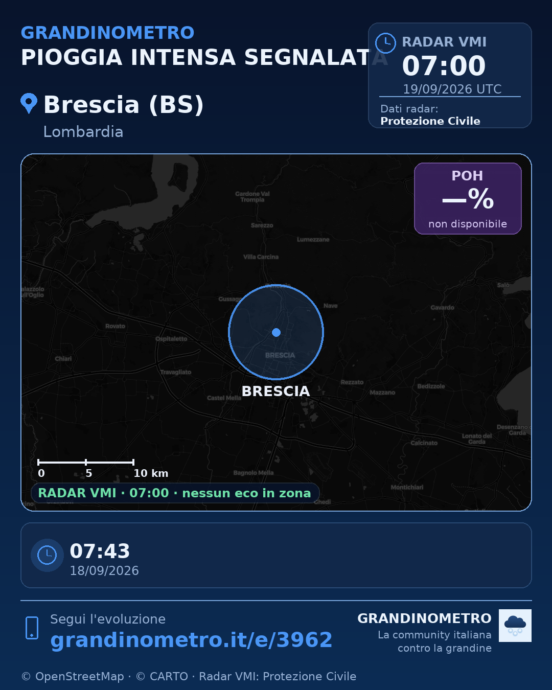 Mappa dell'evento: pioggia intensa a Brescia (BS)