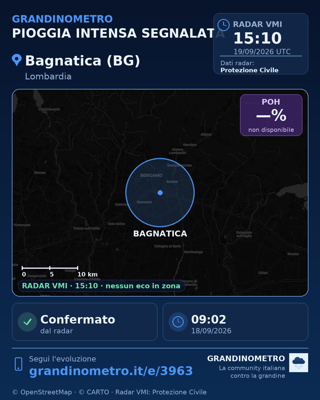 Mappa dell'evento: pioggia intensa a Bagnatica (BG)