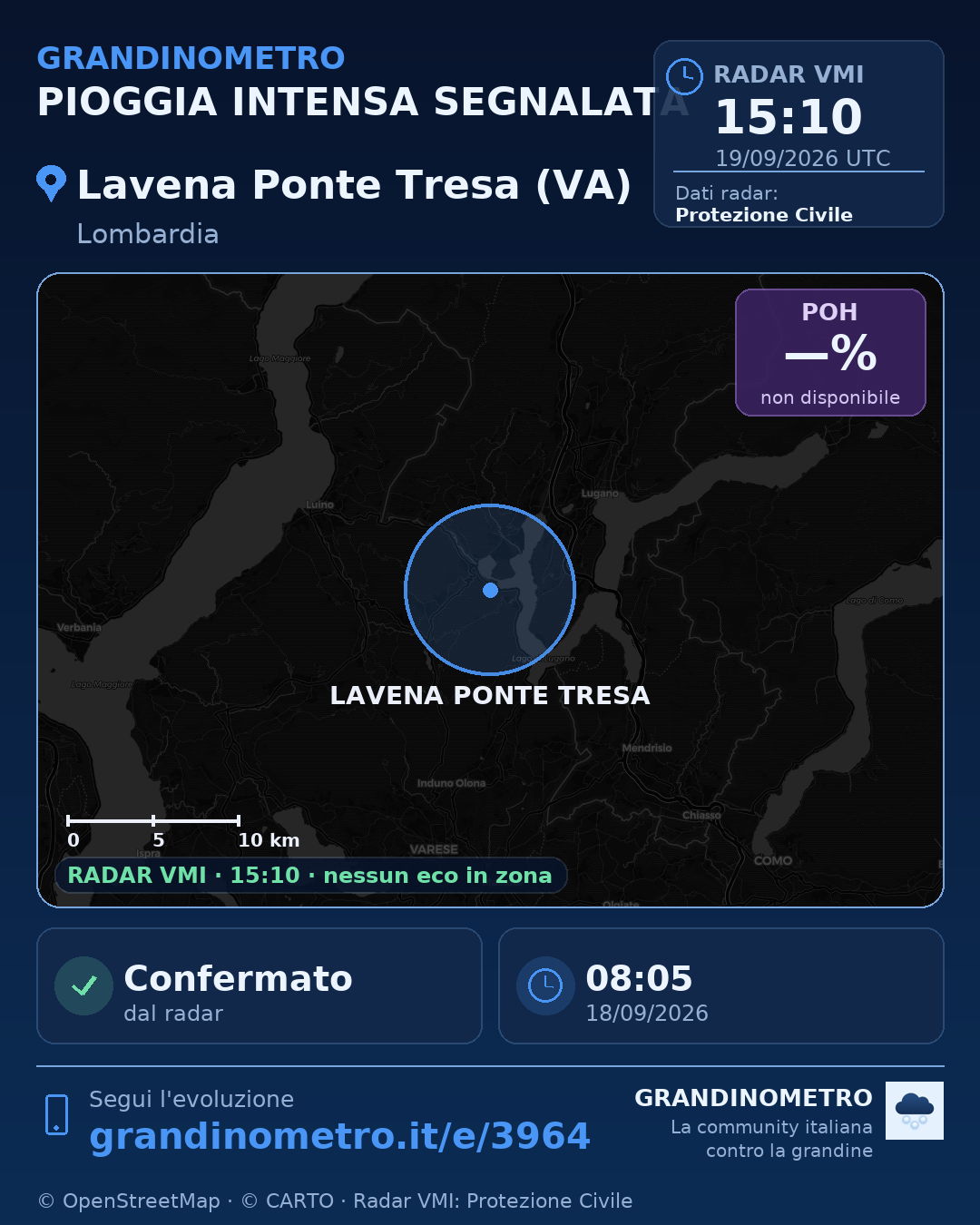 Mappa dell'evento: pioggia intensa a Lavena Ponte Tresa (VA)