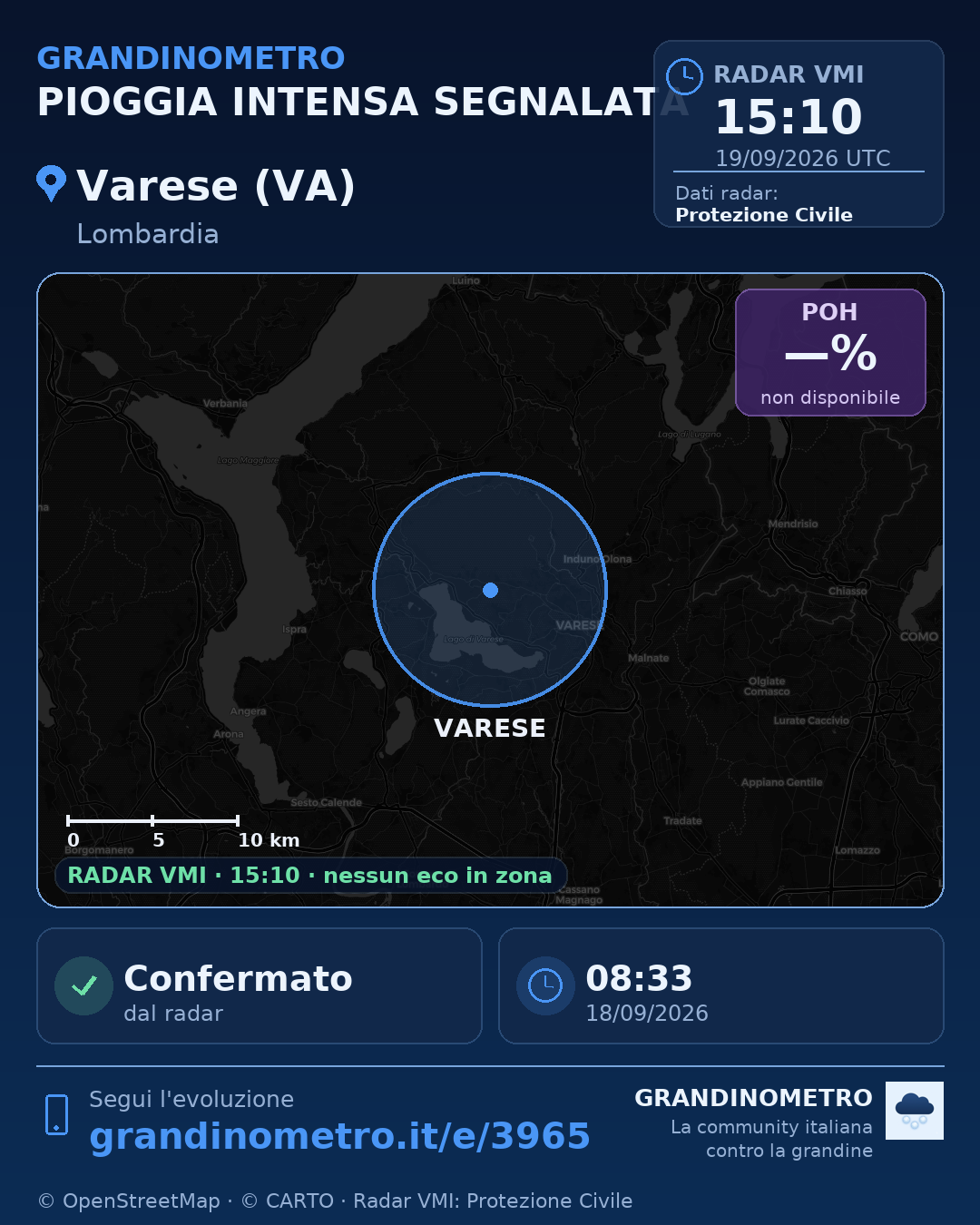Mappa dell'evento: pioggia intensa a Varese (VA)