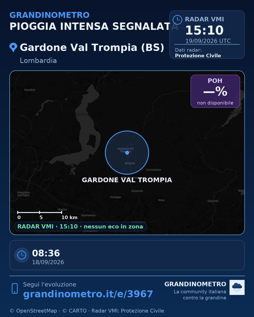 Mappa dell'evento: pioggia intensa a Gardone Val Trompia (BS)