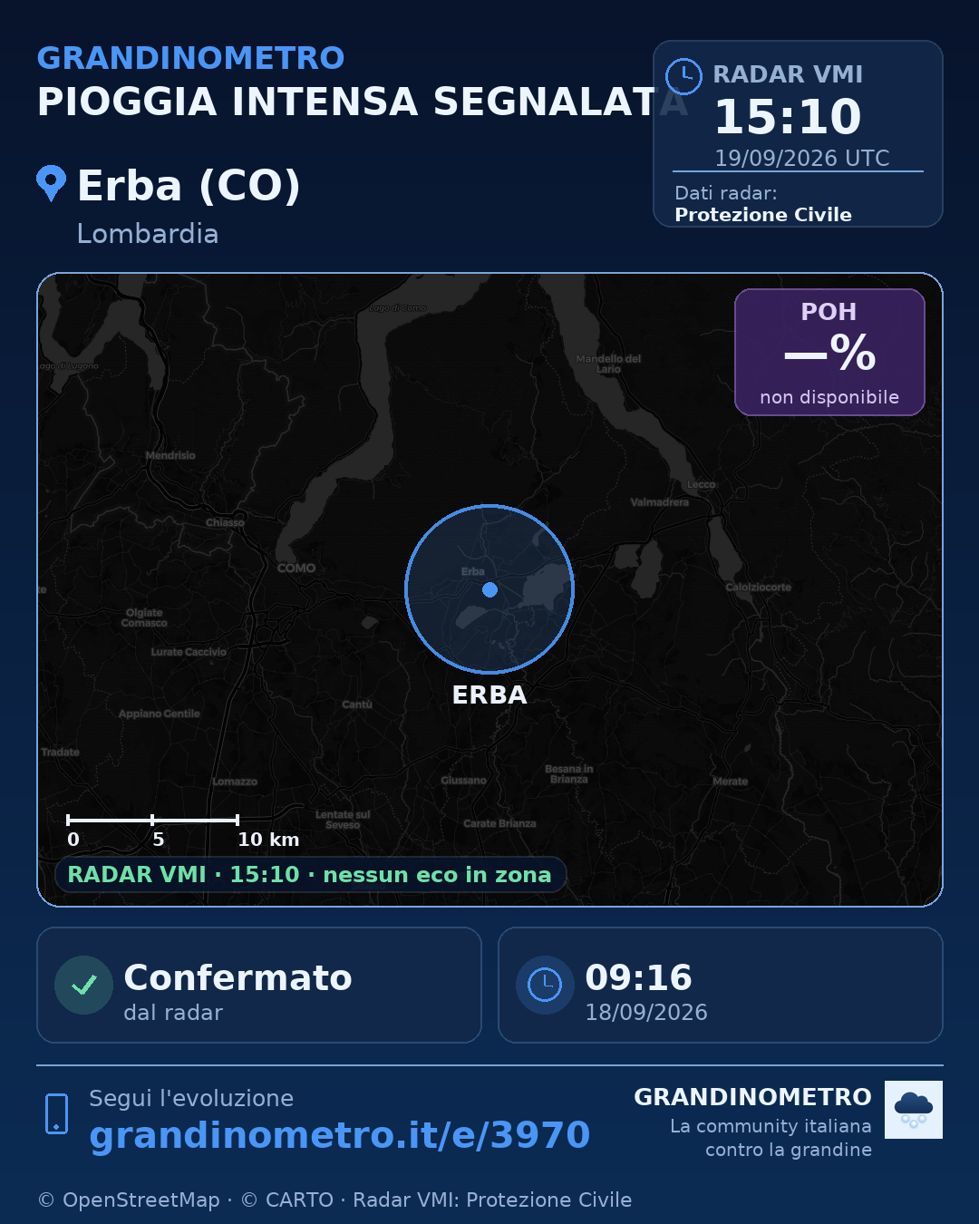 Mappa dell'evento: pioggia intensa a Erba (CO)