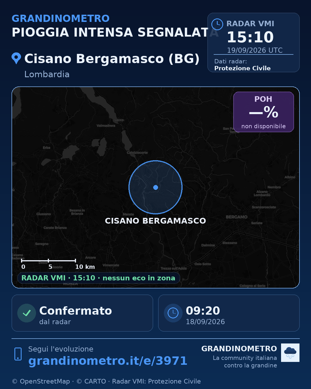 Mappa dell'evento: pioggia intensa a Cisano Bergamasco (BG)