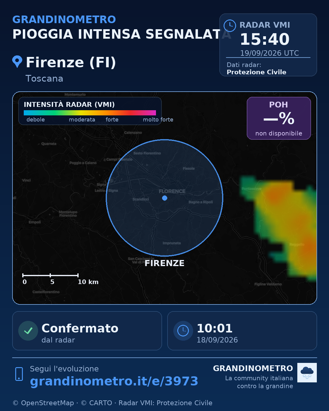 Mappa dell'evento: pioggia intensa a Firenze (FI)