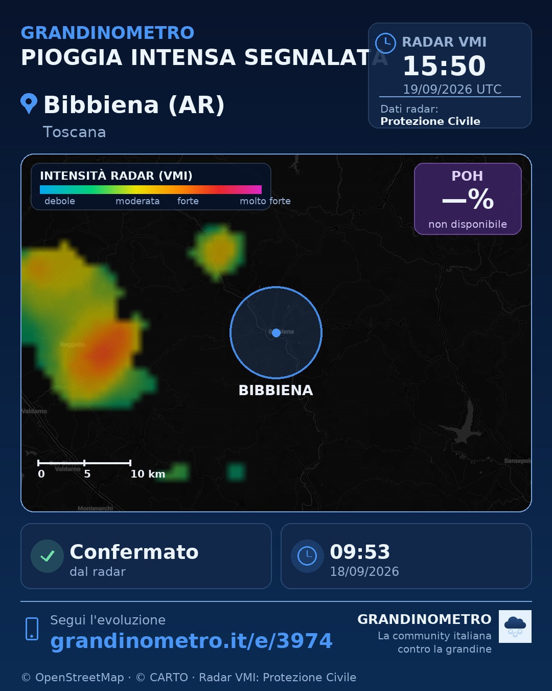 Mappa dell'evento: pioggia intensa a Bibbiena (AR)