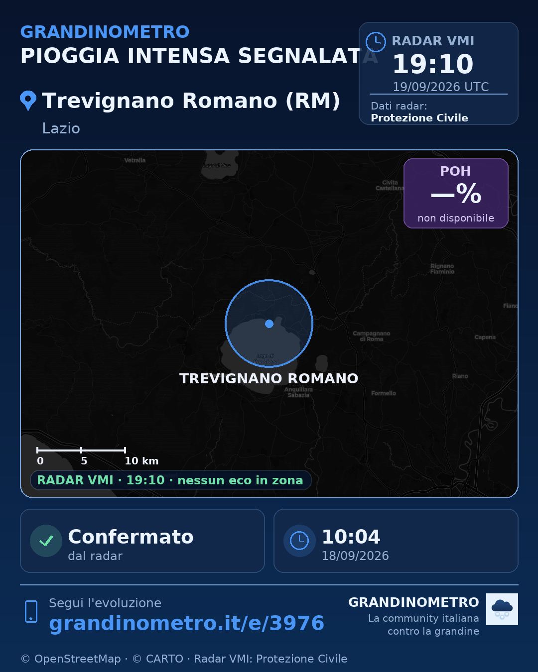 Mappa dell'evento: pioggia intensa a Trevignano Romano (RM)