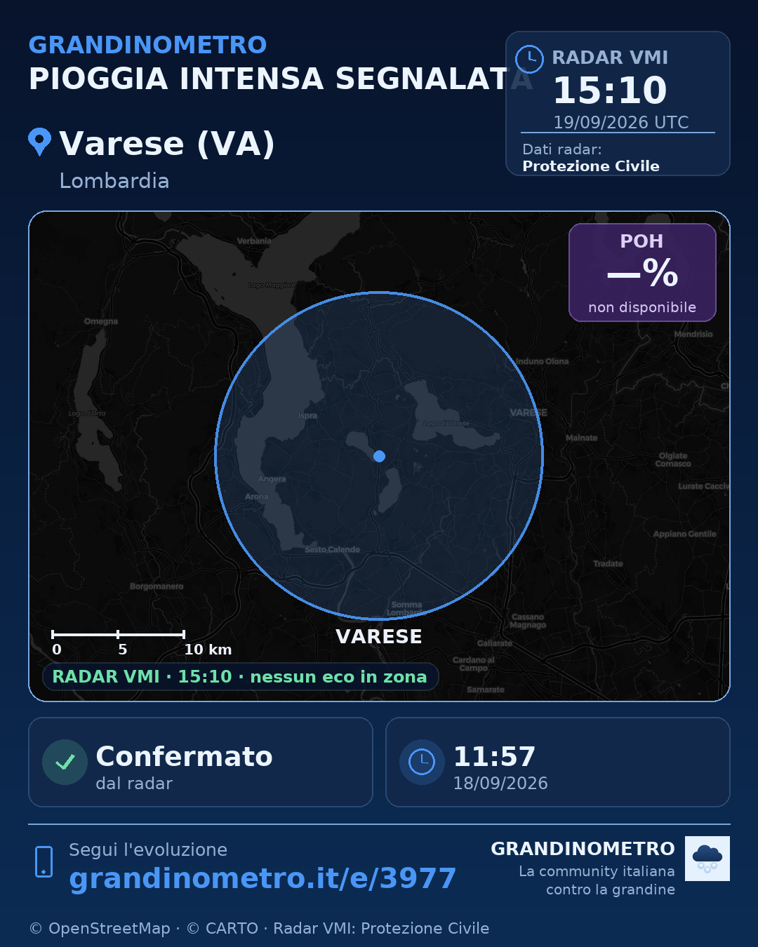 Mappa dell'evento: pioggia intensa a Varese (VA)