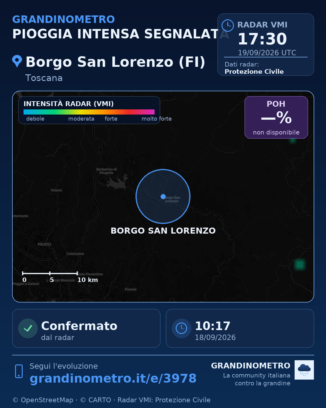 Mappa dell'evento: pioggia intensa a Borgo San Lorenzo (FI)