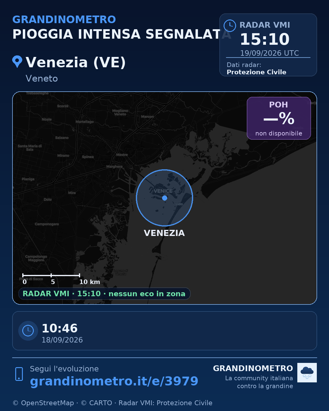 Mappa dell'evento: pioggia intensa a Venezia (VE)