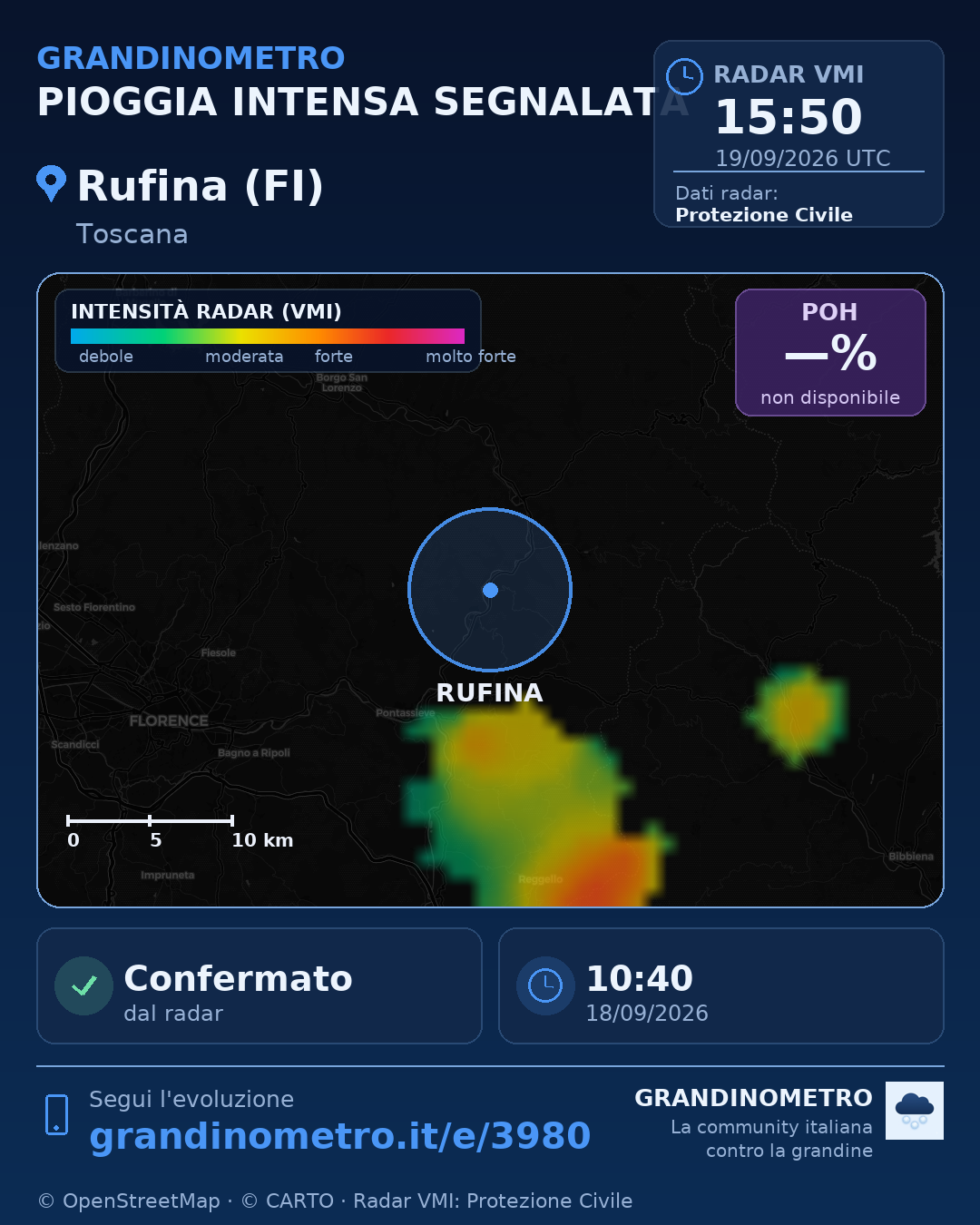 Mappa dell'evento: pioggia intensa a Rufina (FI)
