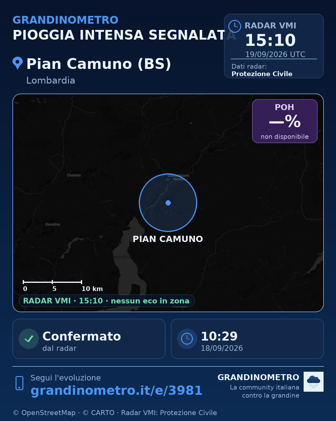 Mappa dell'evento: pioggia intensa a Pian Camuno (BS)