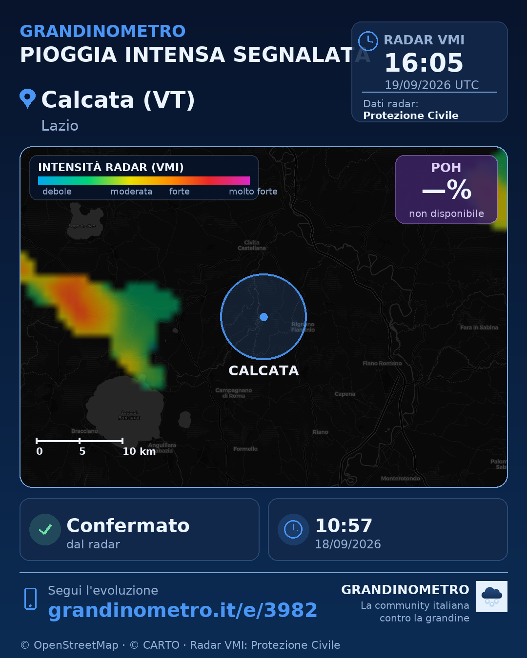 Mappa dell'evento: pioggia intensa a Calcata (VT)