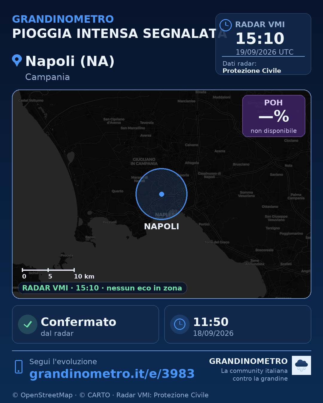Mappa dell'evento: pioggia intensa a Napoli (NA)