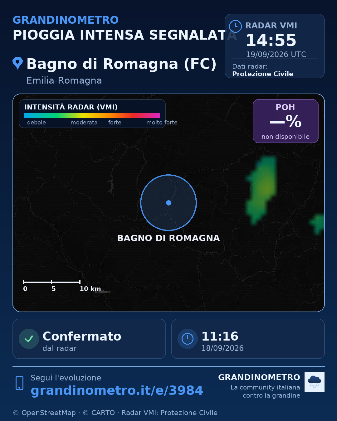 Mappa dell'evento: pioggia intensa a Bagno di Romagna (FC)