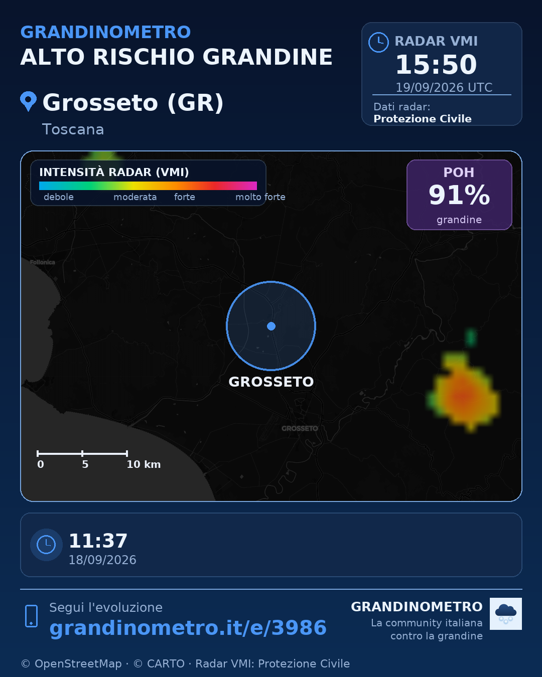 Mappa dell'evento: grandine a Grosseto (GR)