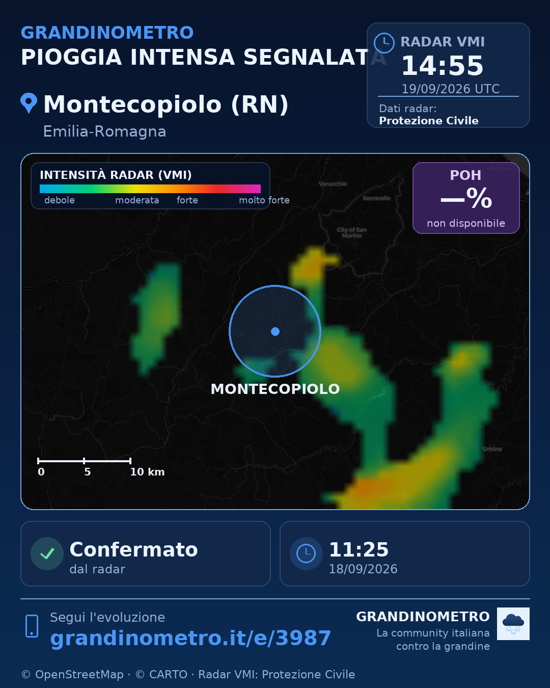 Mappa dell'evento: pioggia intensa a Montecopiolo (RN)