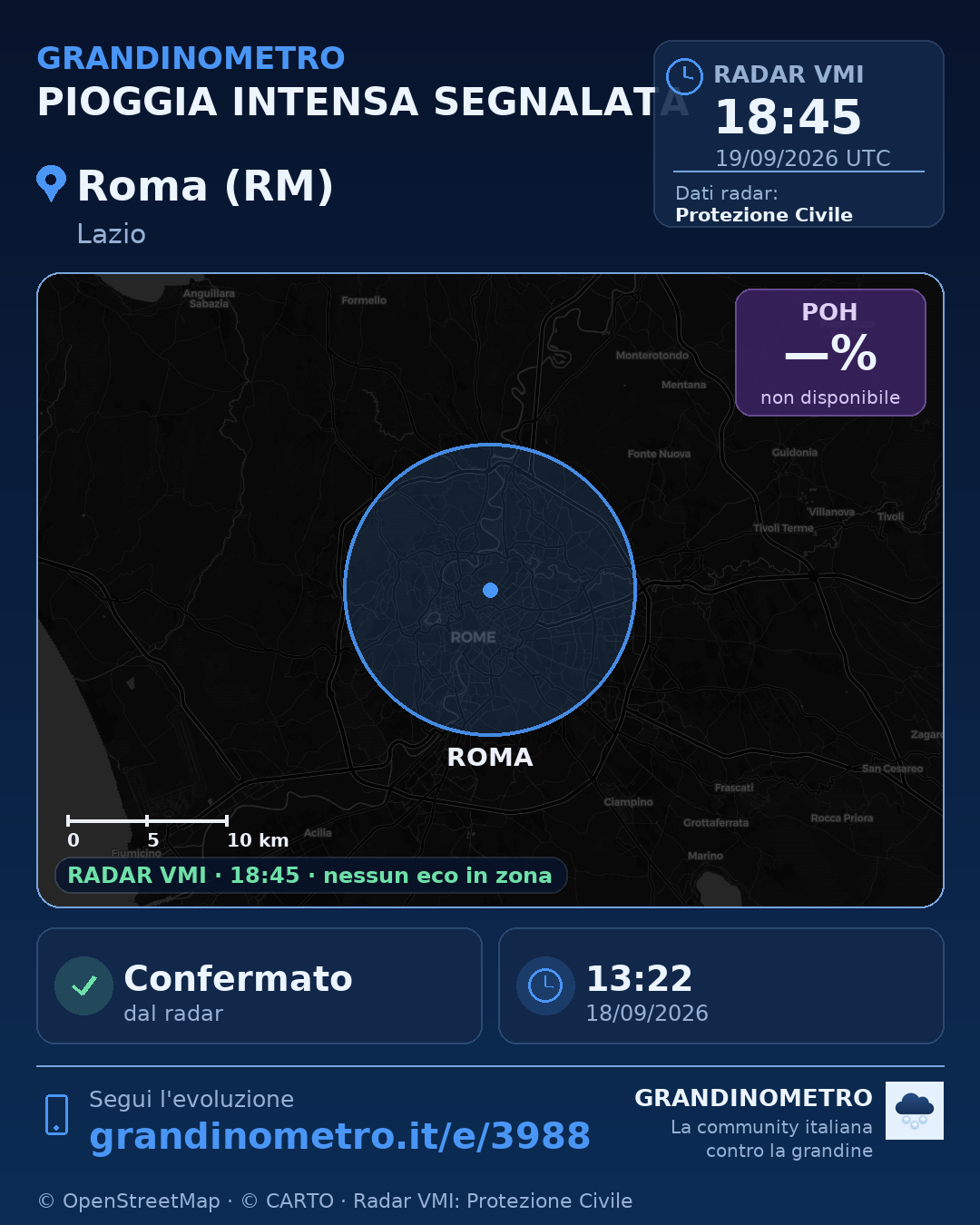 Mappa dell'evento: pioggia intensa a Roma (RM)