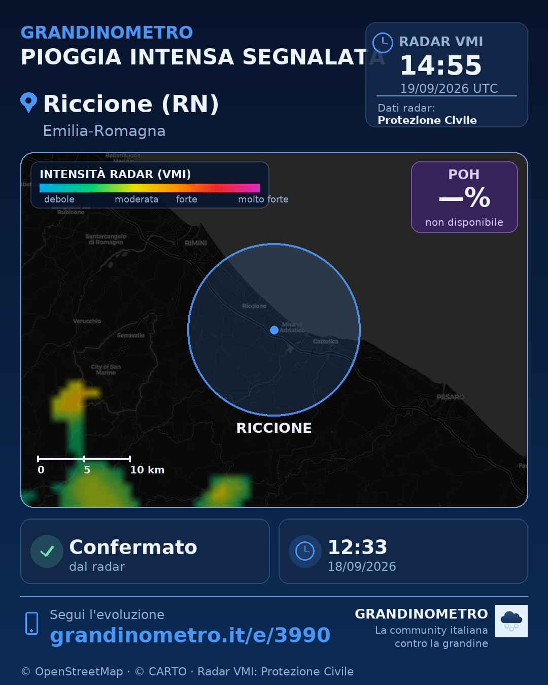 Mappa dell'evento: pioggia intensa a Riccione (RN)