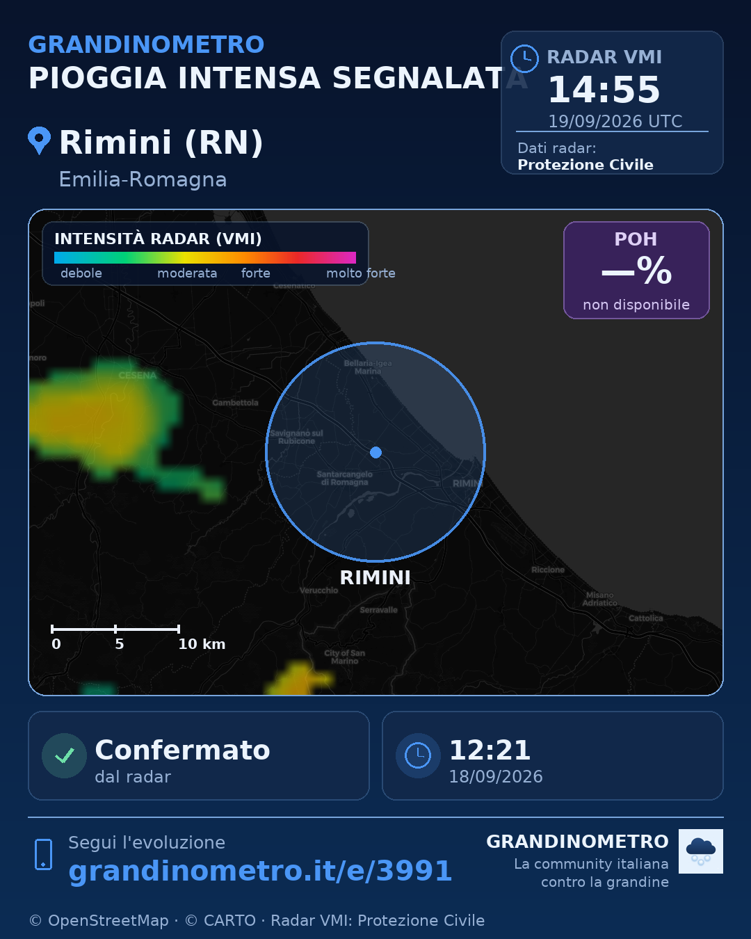 Mappa dell'evento: pioggia intensa a Rimini (RN)