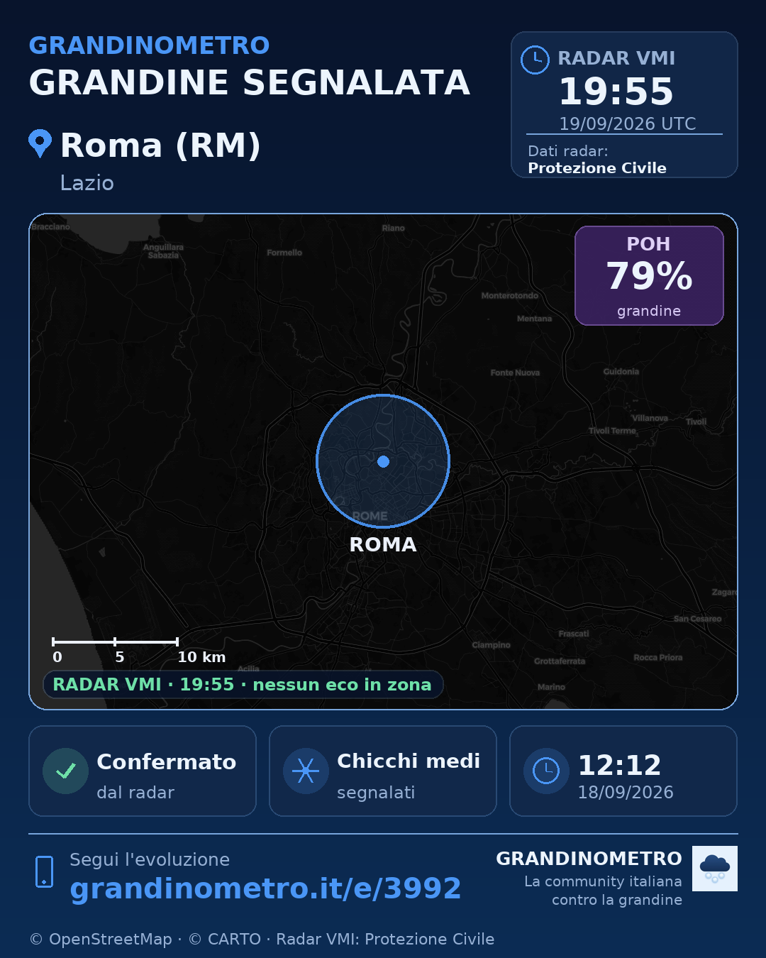 Mappa dell'evento: grandine a Roma (RM)