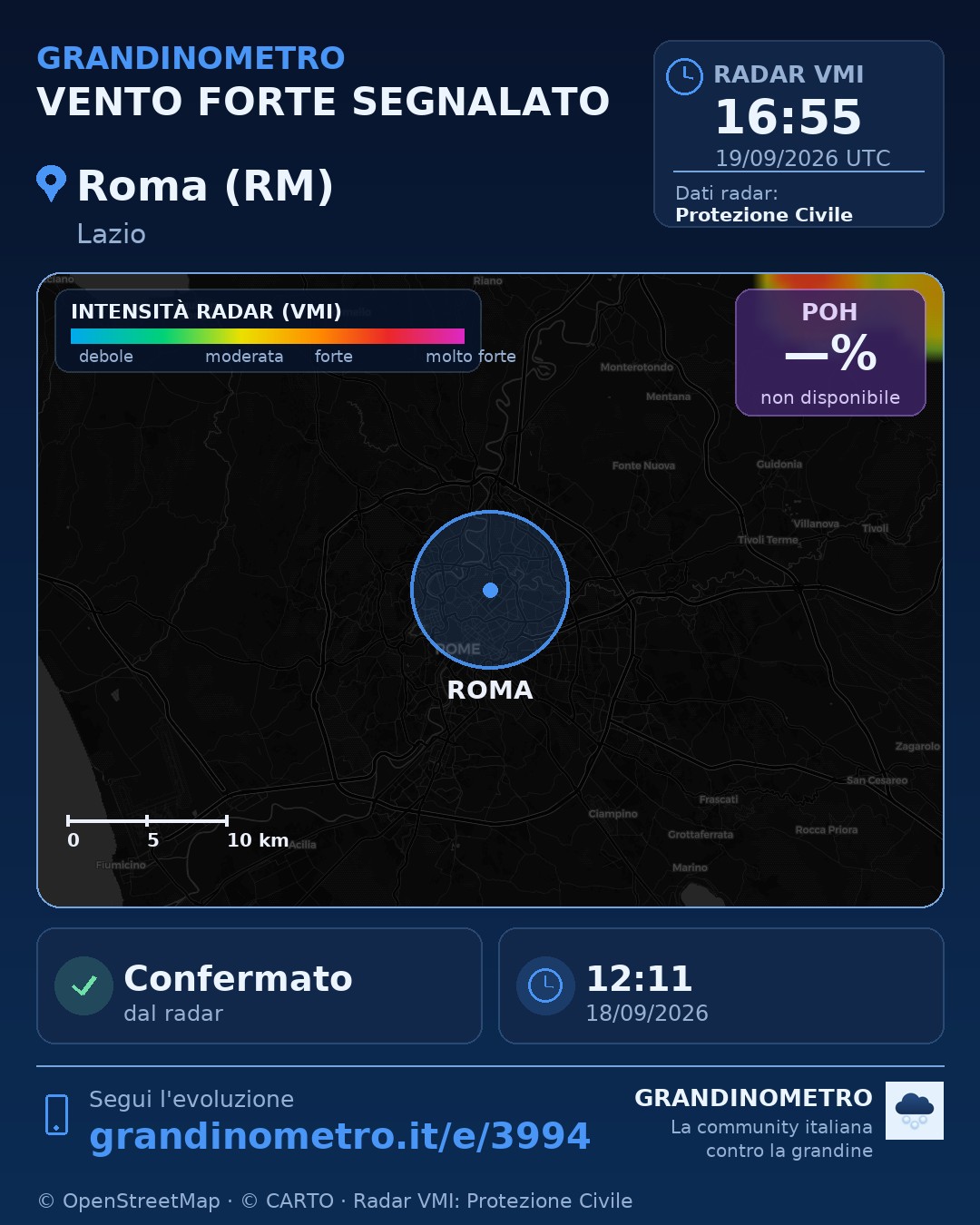 Mappa dell'evento: vento forte a Roma (RM)
