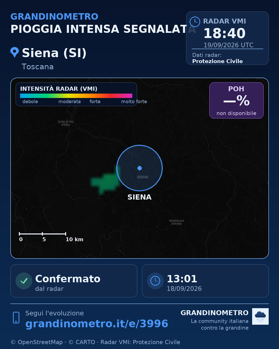 Mappa dell'evento: pioggia intensa a Siena (SI)