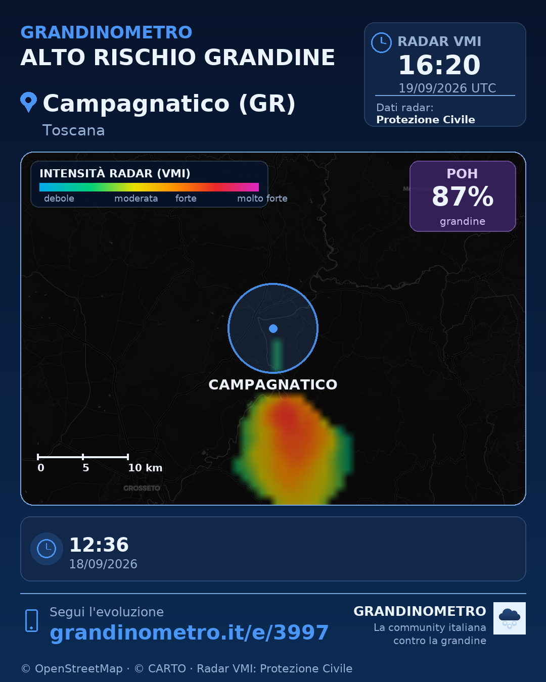 Mappa dell'evento: grandine a Campagnatico (GR)