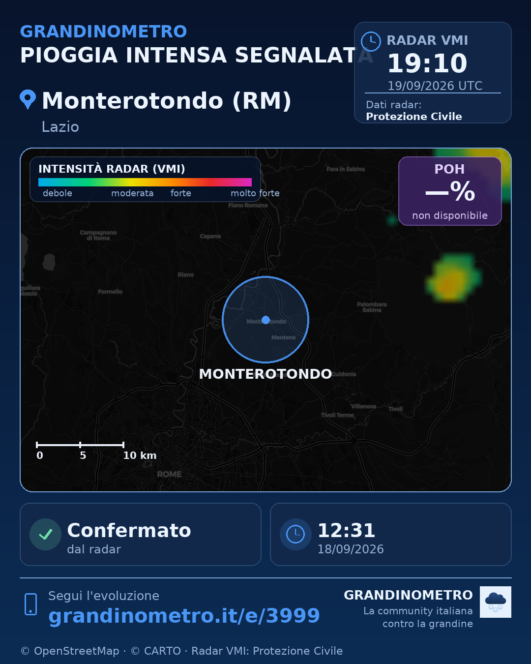 Mappa dell'evento: pioggia intensa a Monterotondo (RM)