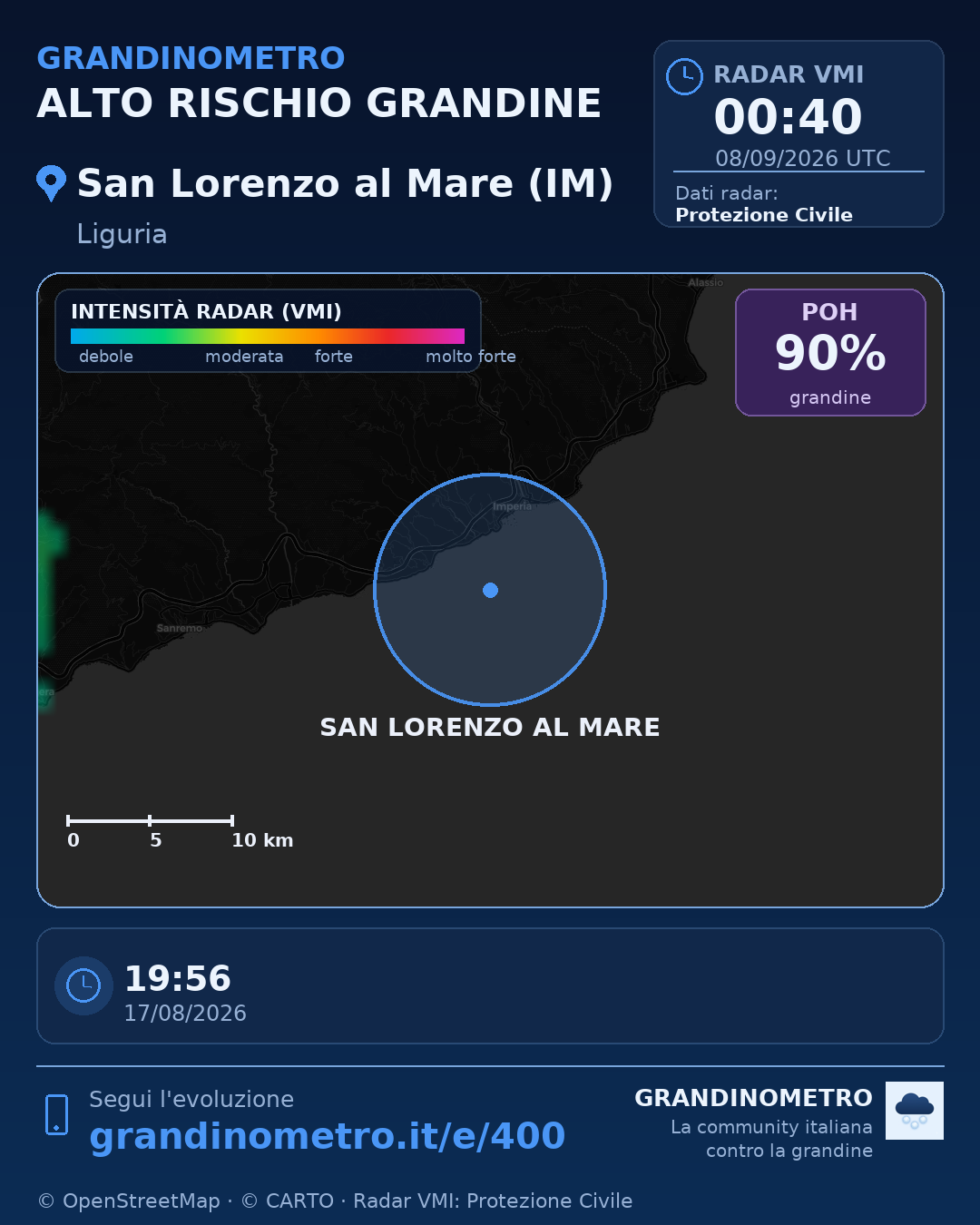 Mappa dell'evento: grandine a San Lorenzo al Mare (IM)