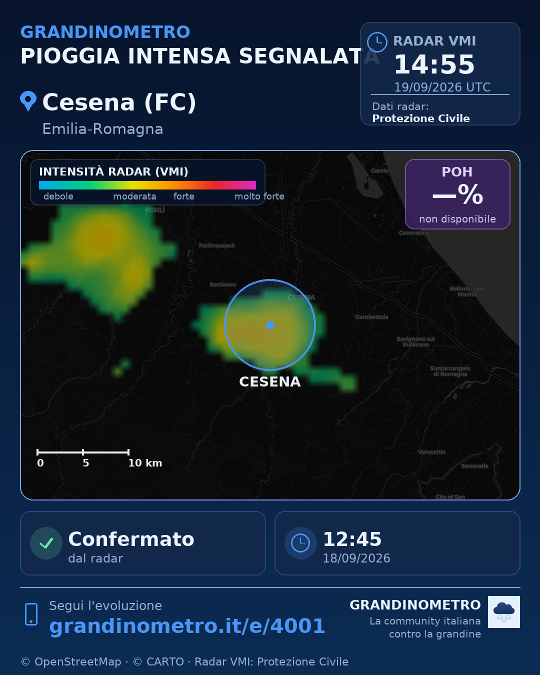 Mappa dell'evento: pioggia intensa a Cesena (FC)