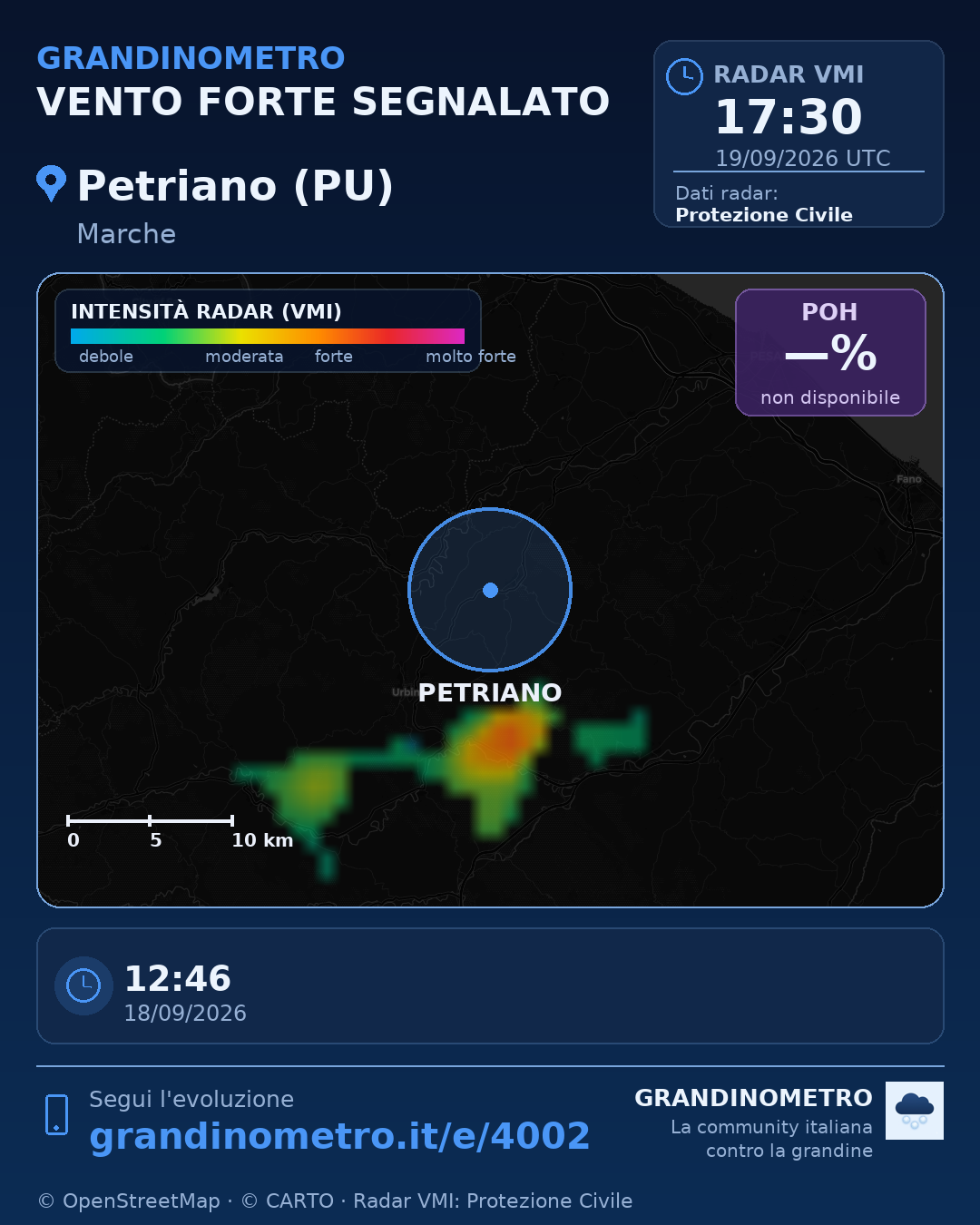 Mappa dell'evento: vento forte a Petriano (PU)