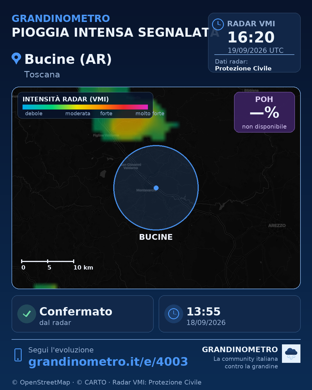 Mappa dell'evento: pioggia intensa a Bucine (AR)