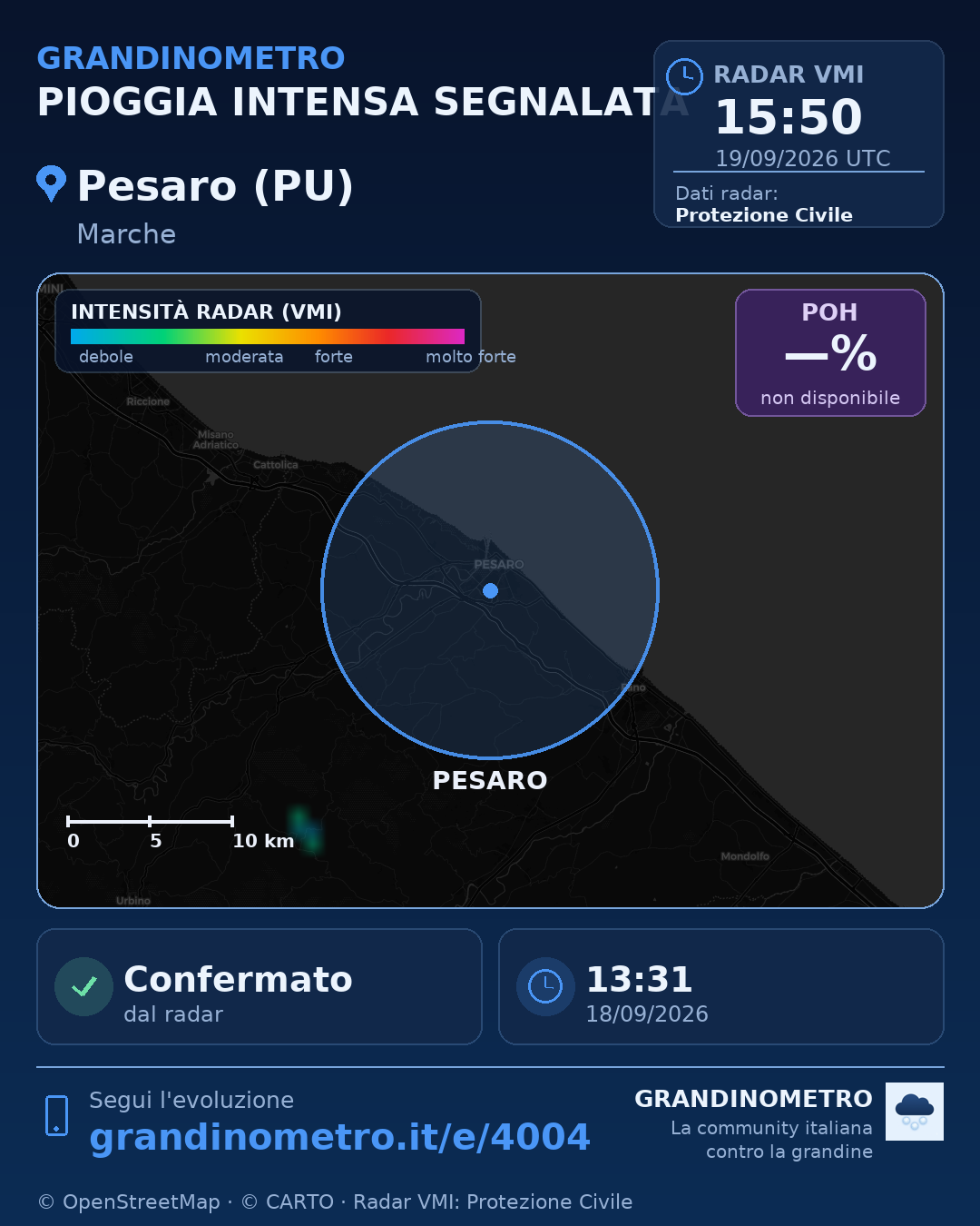 Mappa dell'evento: pioggia intensa a Pesaro (PU)