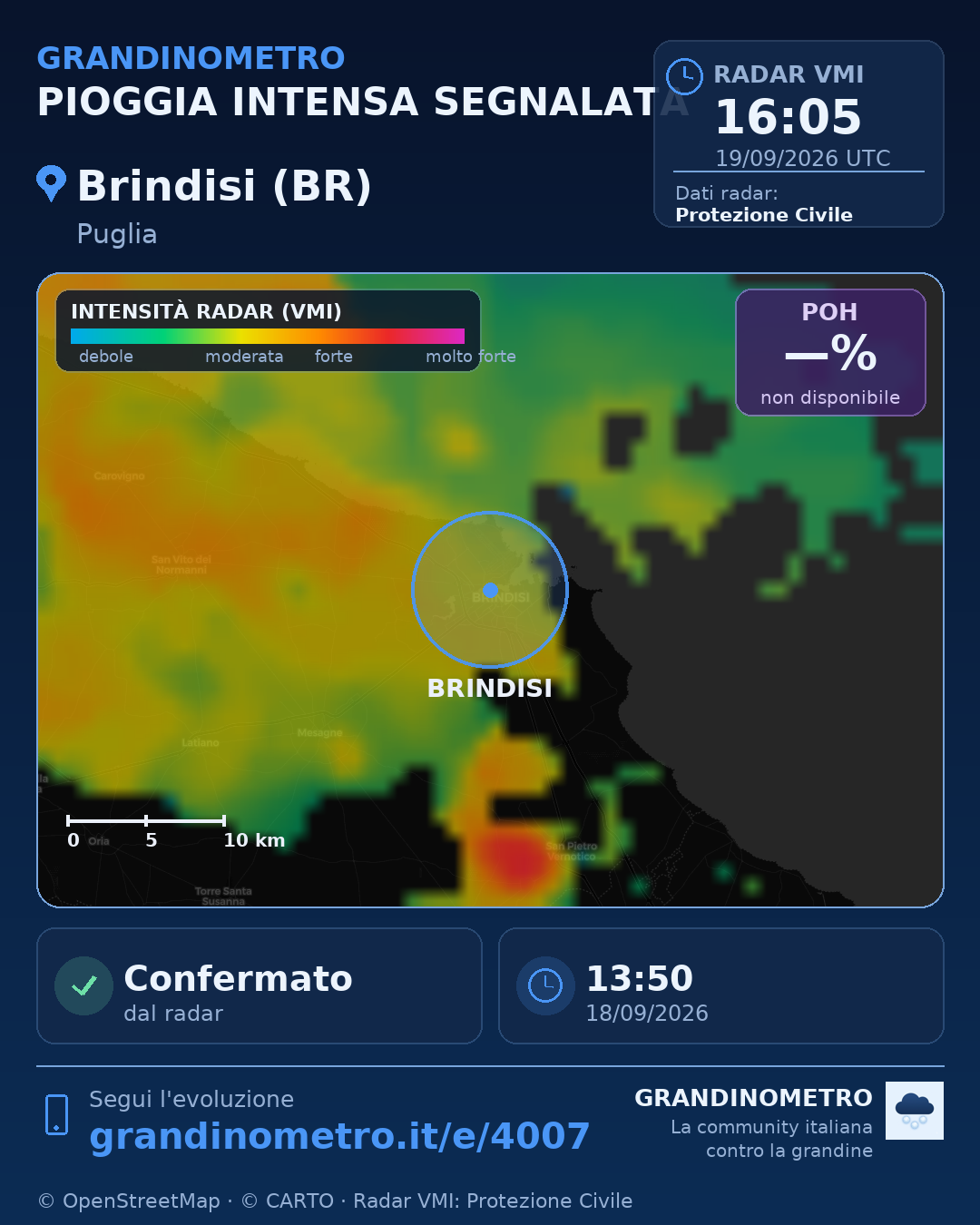 Mappa dell'evento: pioggia intensa a Brindisi (BR)