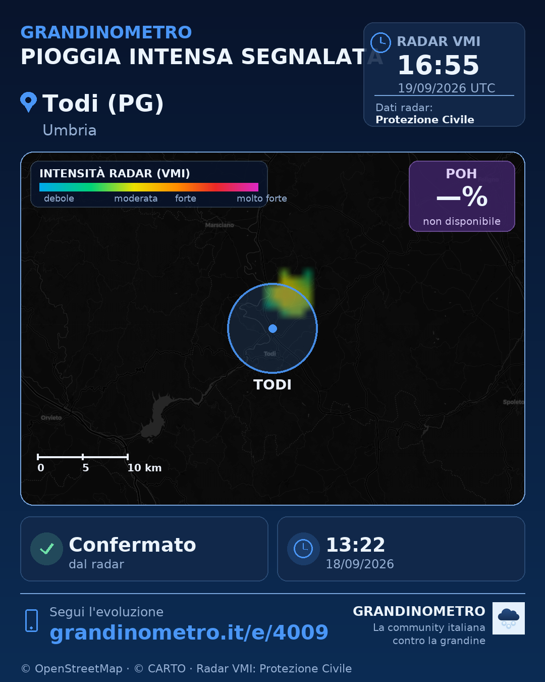 Mappa dell'evento: pioggia intensa a Todi (PG)