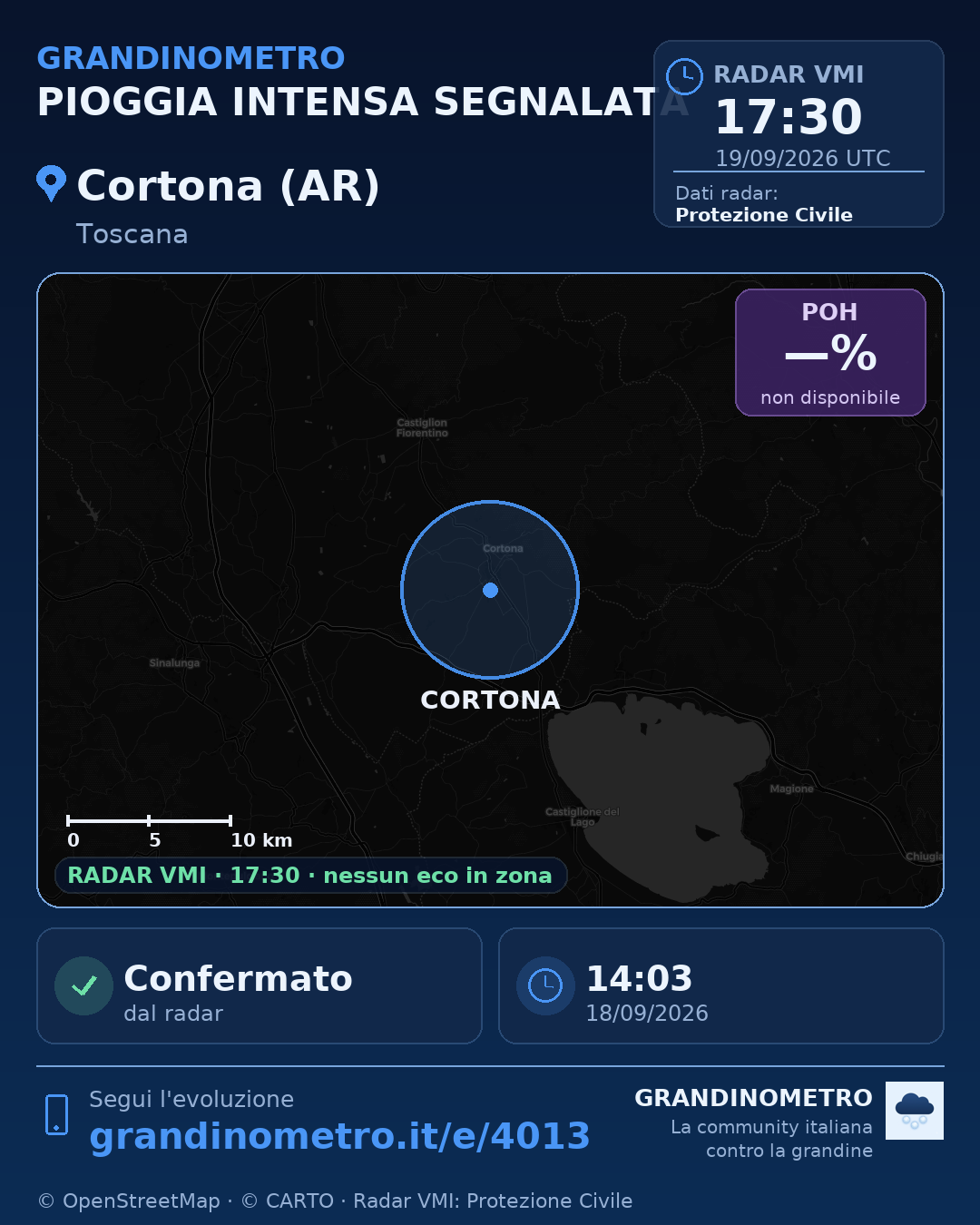 Mappa dell'evento: pioggia intensa a Cortona (AR)