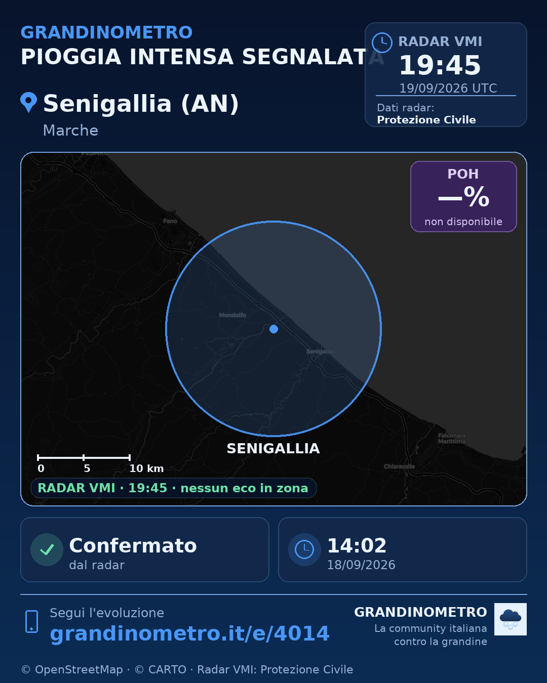 Mappa dell'evento: pioggia intensa a Senigallia (AN)