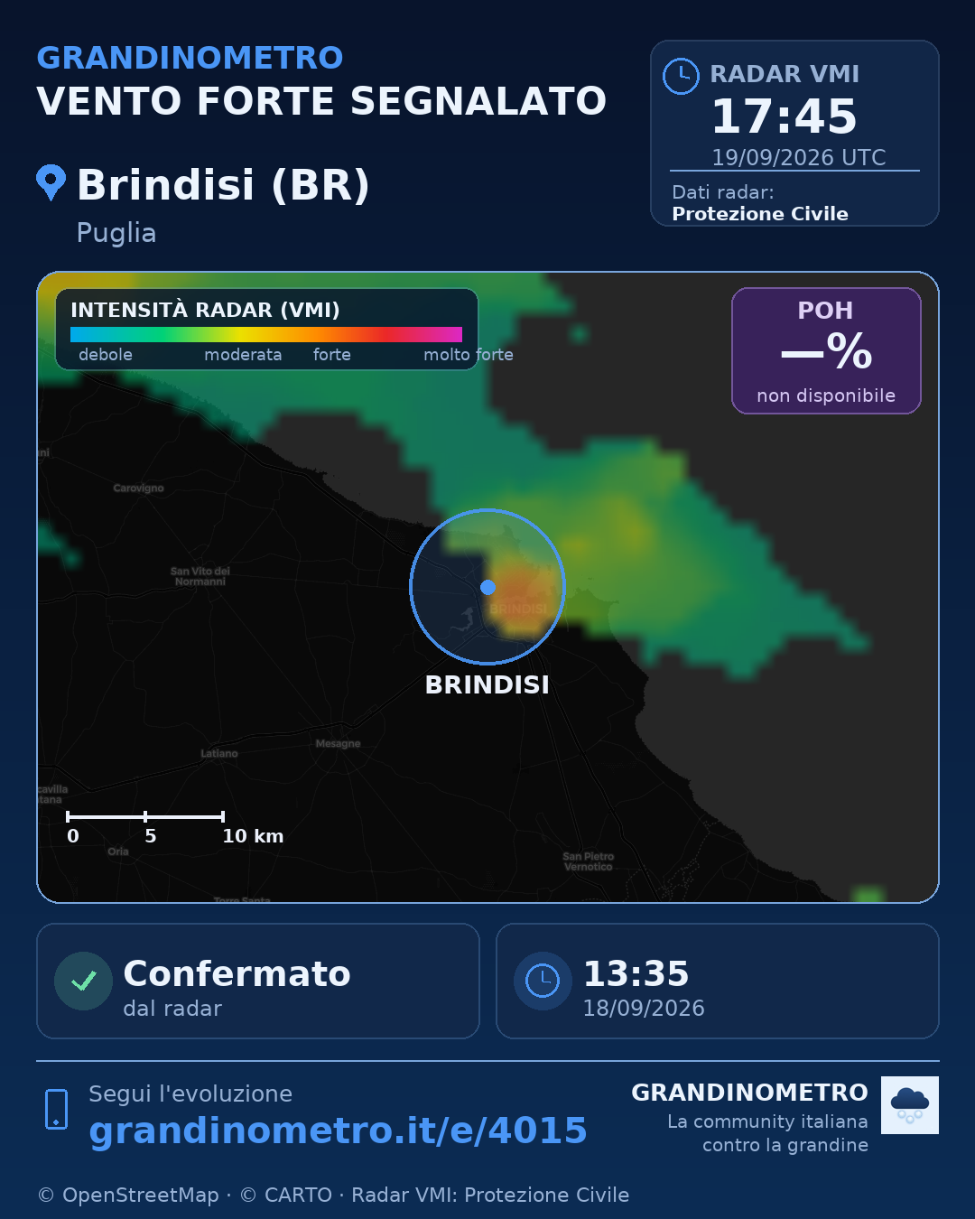 Mappa dell'evento: vento forte a Brindisi (BR)