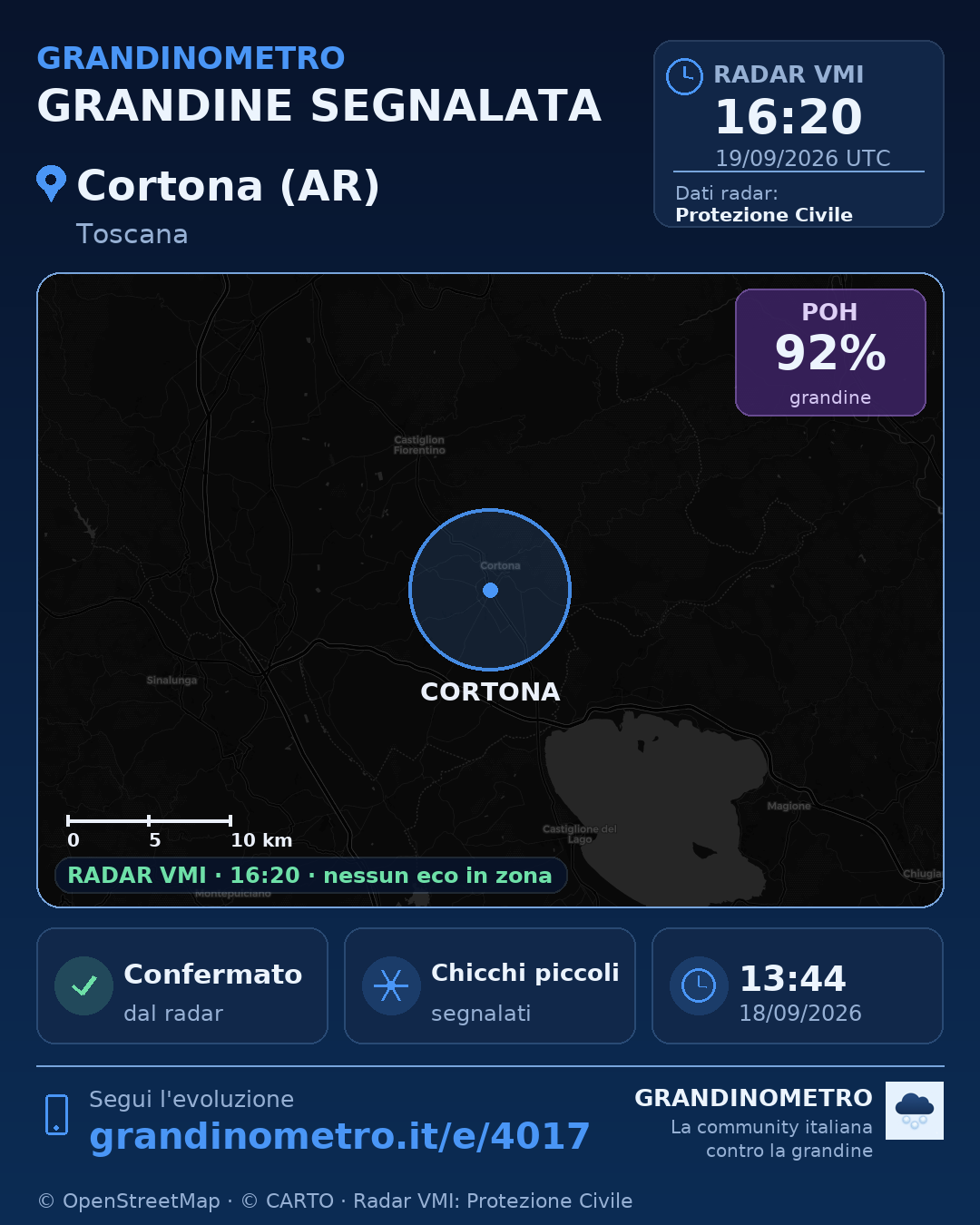 Mappa dell'evento: grandine a Cortona (AR)