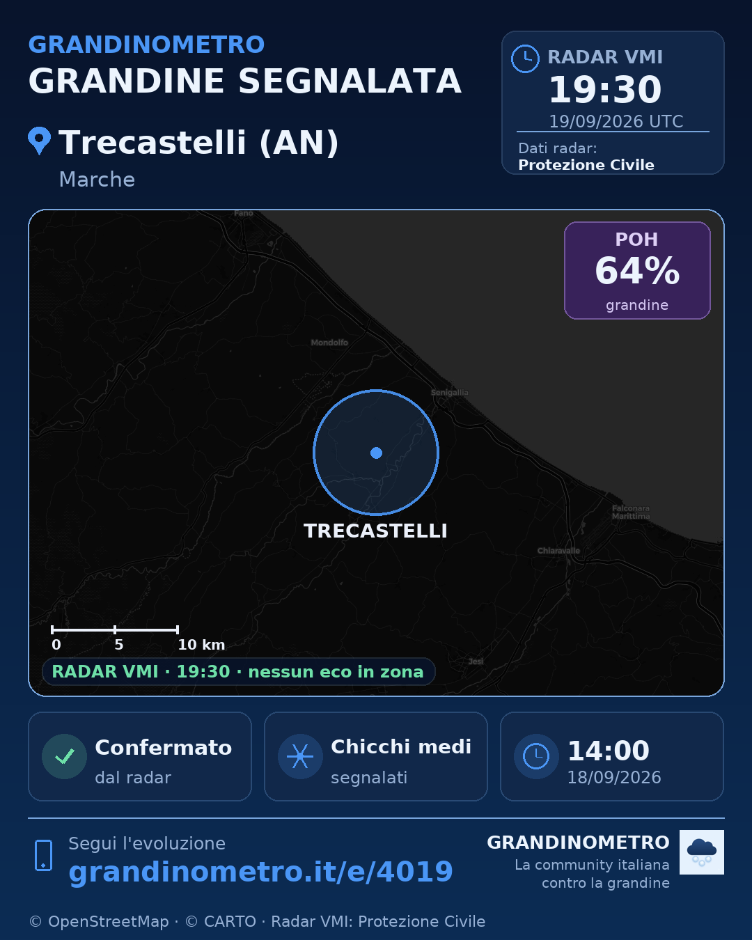 Mappa dell'evento: grandine a Trecastelli (AN)