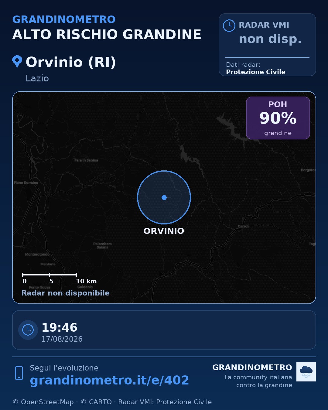 Mappa dell'evento: grandine a Orvinio (RI)